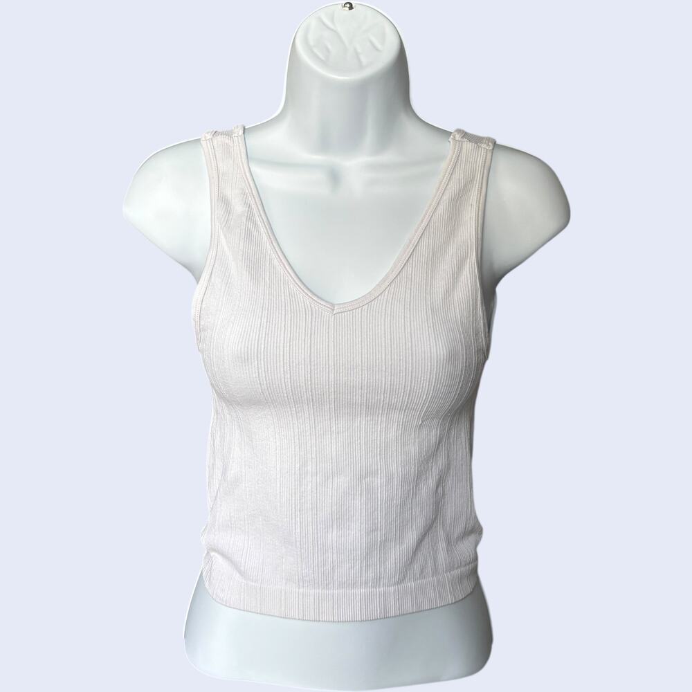 Active Basic M/L Casual Tank Top White V-Neck